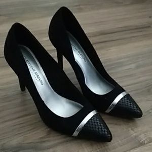 Christian Siriano black faux suade heels. Size 8